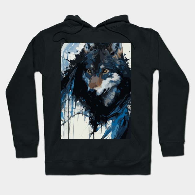 Wolf Howling at the Full Moon in Ink Painting Style Hoodie by diegotorres